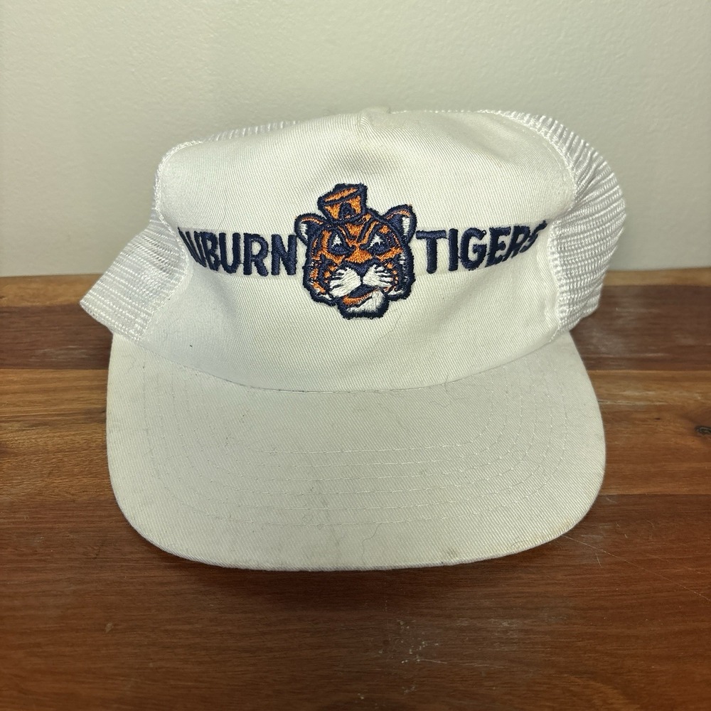 AUBURN TIGERS TRUCKER WHITE Cap‎ COLLEGE Football Hat Snapback NEW 90'S Vintage